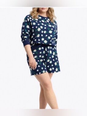 Draper James 2-Piece Lounge PJ Set Sz XXL Navy Magnolia Floral Shorts & Top
